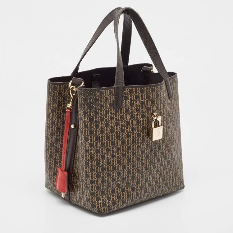 Pre Owned CH Carolina Herrera Choco Brown Signature Coated Canvas Matryoshka Padlock Tote