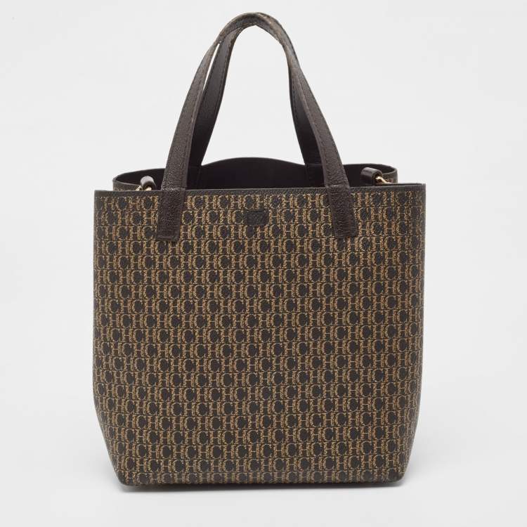Pre Owned CH Carolina Herrera Choco Brown Signature Coated Canvas Matryoshka Padlock Tote