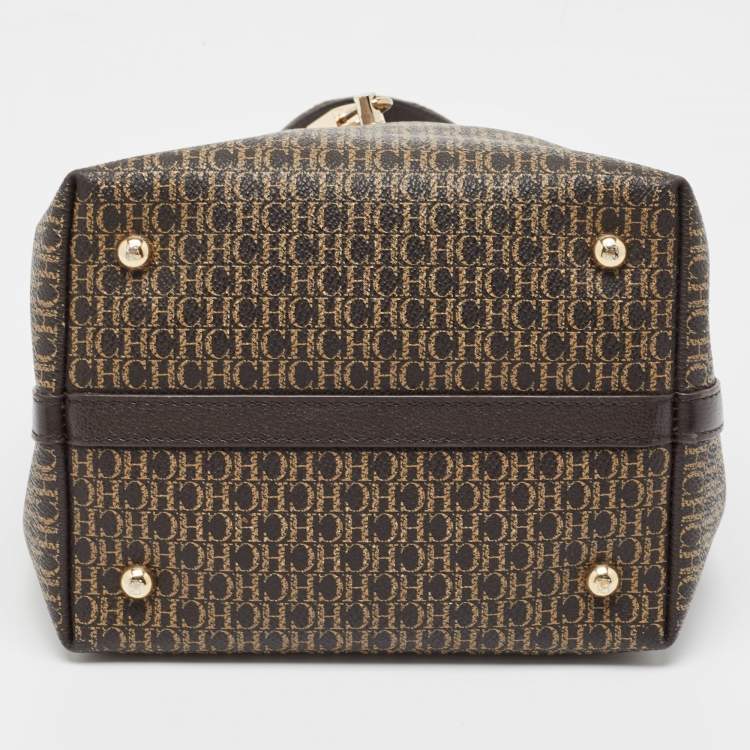 Pre Owned CH Carolina Herrera Choco Brown Signature Coated Canvas Matryoshka Padlock Tote