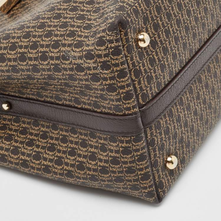 Pre Owned CH Carolina Herrera Choco Brown Signature Coated Canvas Matryoshka Padlock Tote