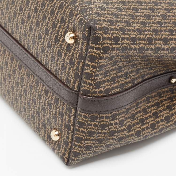 Pre Owned CH Carolina Herrera Choco Brown Signature Coated Canvas Matryoshka Padlock Tote