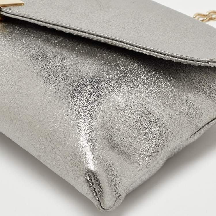 Pre Owned CH Carolina Herrera Metallic Grey Leather Chain Clutch
