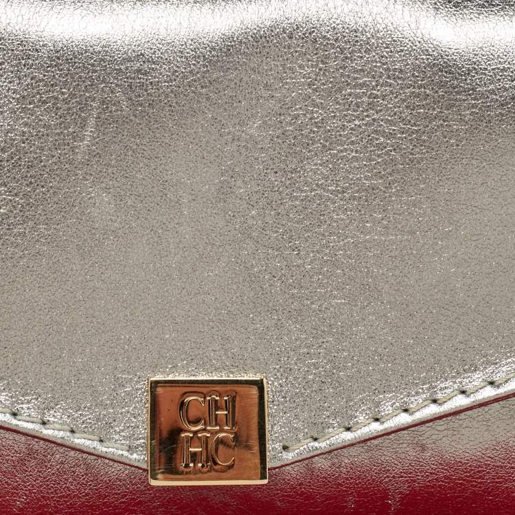 Pre Owned CH Carolina Herrera Metallic Grey Leather Chain Clutch