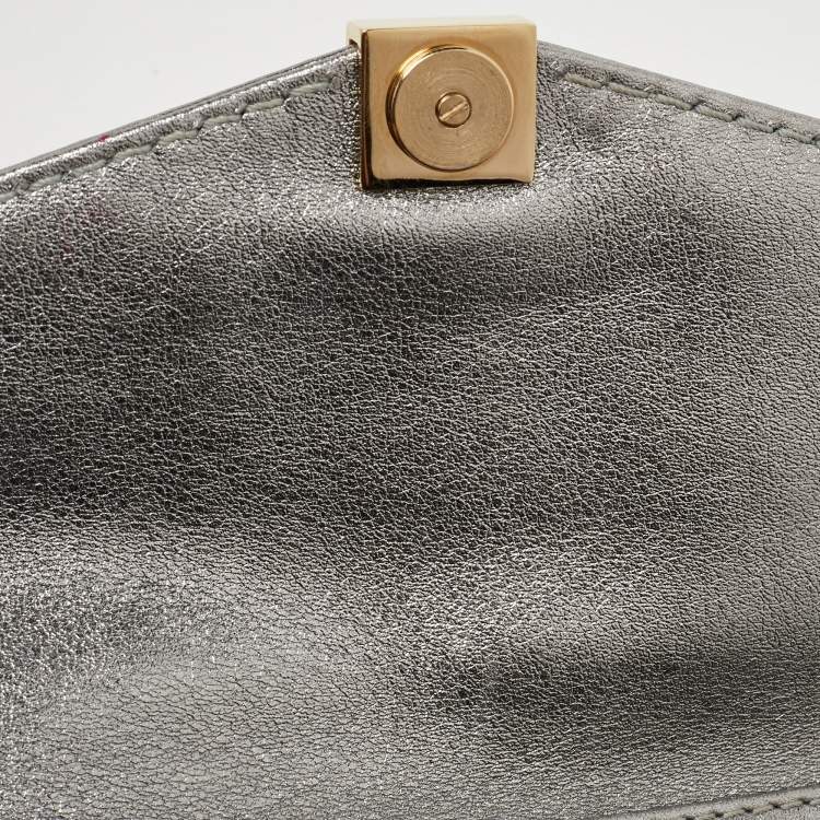Pre Owned CH Carolina Herrera Metallic Grey Leather Chain Clutch