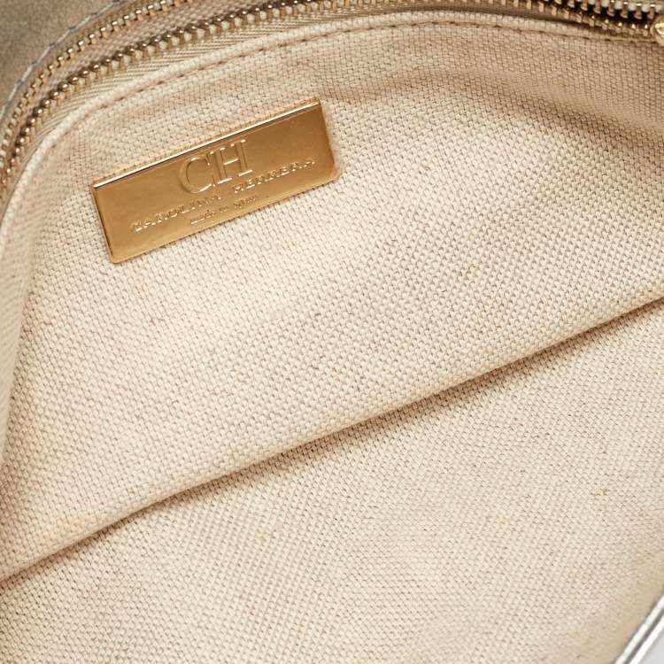 Pre Owned CH Carolina Herrera Metallic Grey Leather Chain Clutch