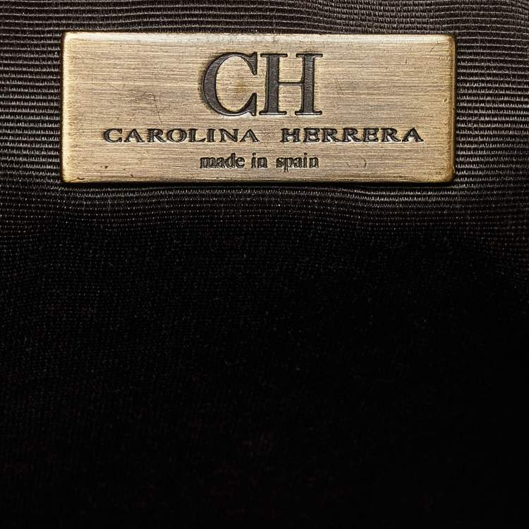 Pre Owned CH Carolina Herrera Beige/Brown Monogram Canvas and Leather Tote