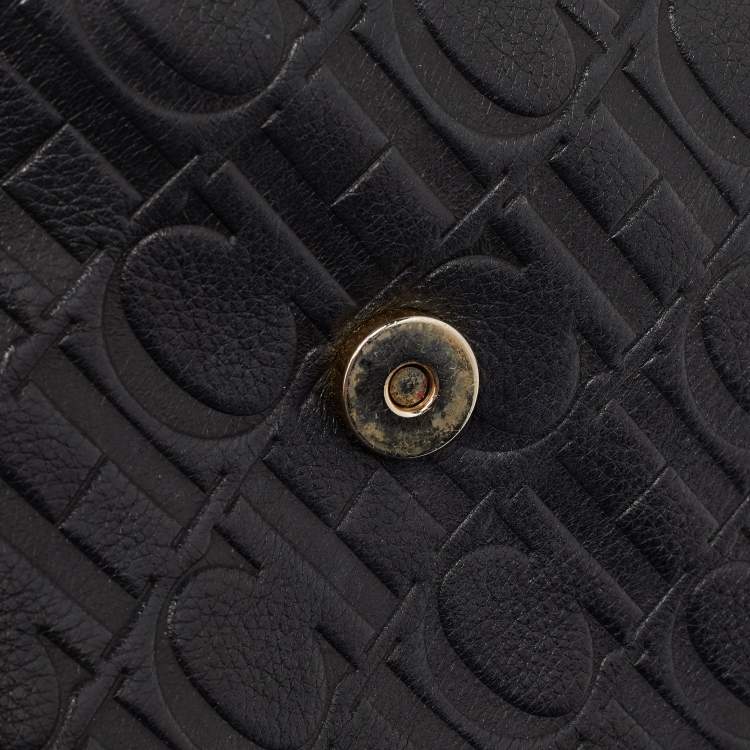 Pre Owned CH Carolina Herrera Black Monogram Embossed Leather Audrey Flap Shoulder Bag