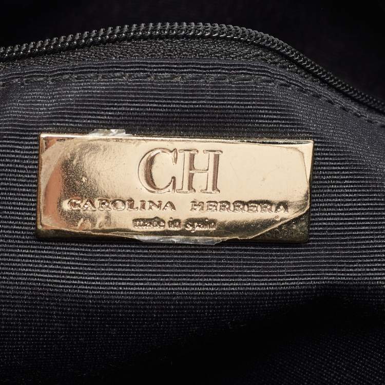 Pre Owned CH Carolina Herrera Black Monogram Embossed Leather Audrey Flap Shoulder Bag