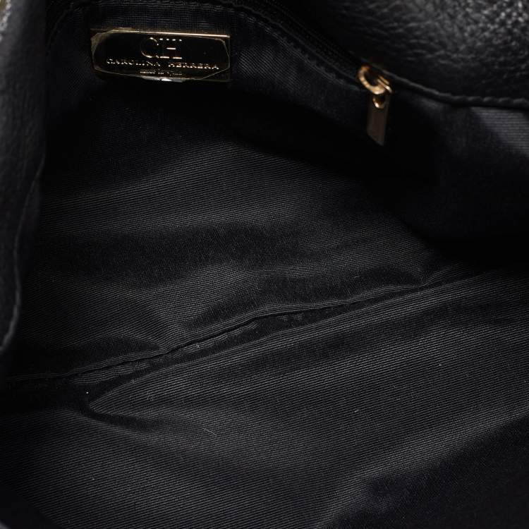 Pre Owned CH Carolina Herrera Black Monogram Embossed Leather Audrey Flap Shoulder Bag