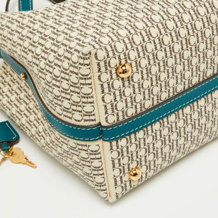 Pre Owned CH Carolina Herrera Tri Color Signature Coated Canvas and Leather Matryoshka Padlock Tote