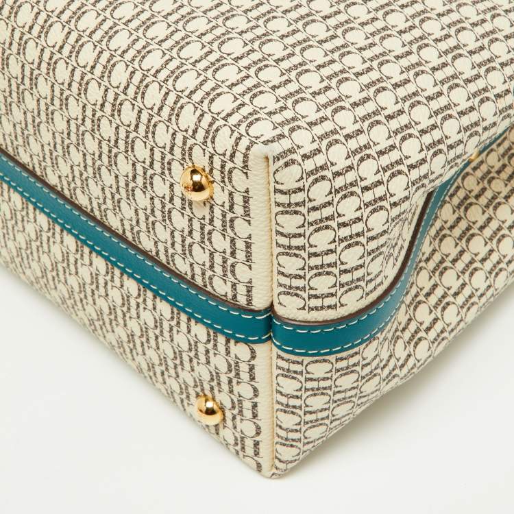Pre Owned CH Carolina Herrera Tri Color Signature Coated Canvas and Leather Matryoshka Padlock Tote