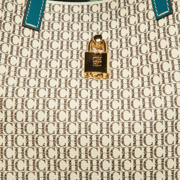 Pre Owned CH Carolina Herrera Tri Color Signature Coated Canvas and Leather Matryoshka Padlock Tote