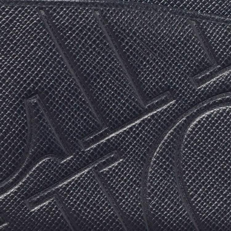 Pre Owned CH Carolina Herrera Dark Blue Monogram Embossed Leather Card Holder