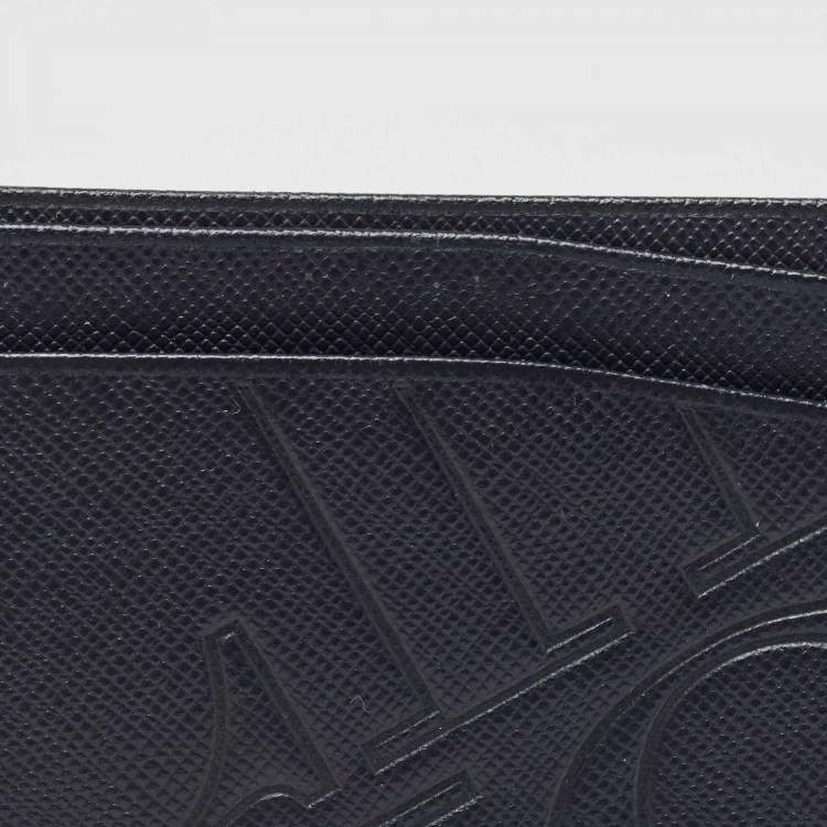 Pre Owned CH Carolina Herrera Dark Blue Monogram Embossed Leather Card Holder