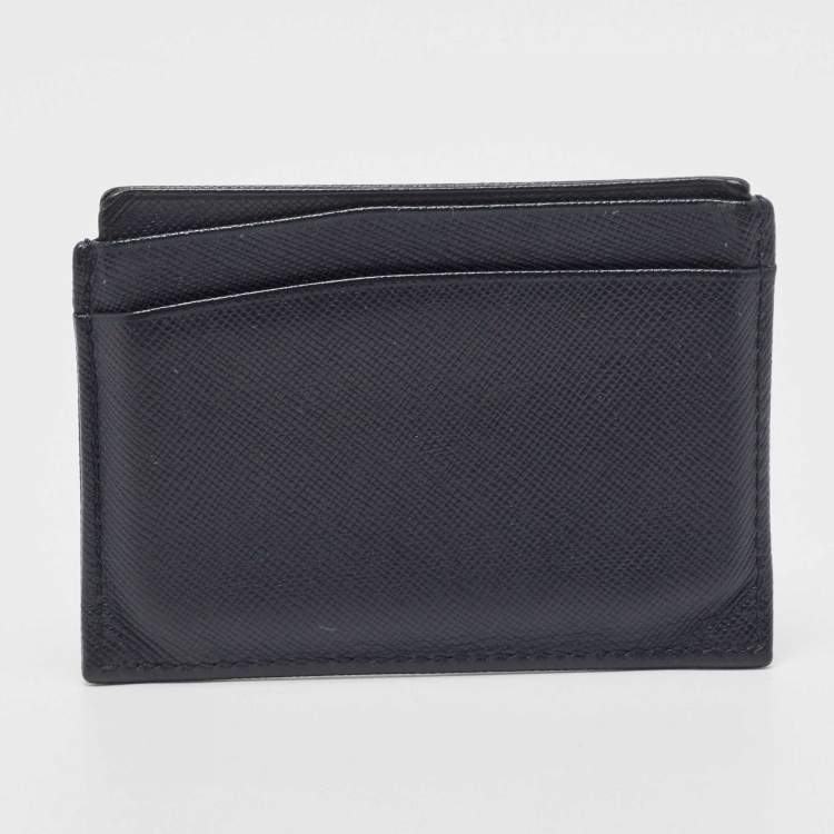 Pre Owned CH Carolina Herrera Dark Blue Monogram Embossed Leather Card Holder
