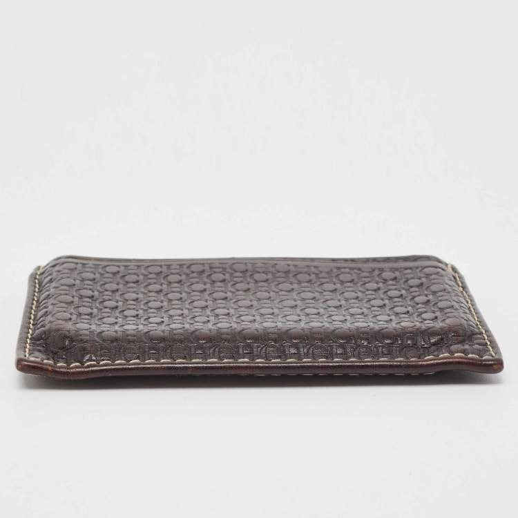 Pre Owned CH Carolina Herrera Dark Brown Monogram Leather Card Holder 