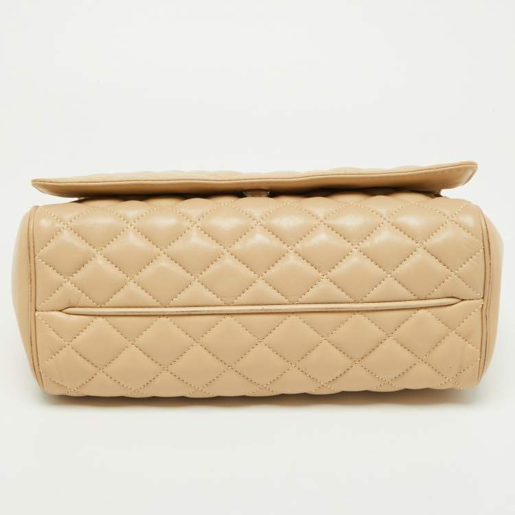 Pre Owned CH Carolina Herrera Beige Quilted Leather Chain Flap Shoulder Bag