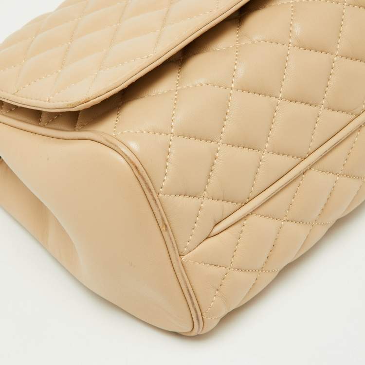 Pre Owned CH Carolina Herrera Beige Quilted Leather Chain Flap Shoulder Bag