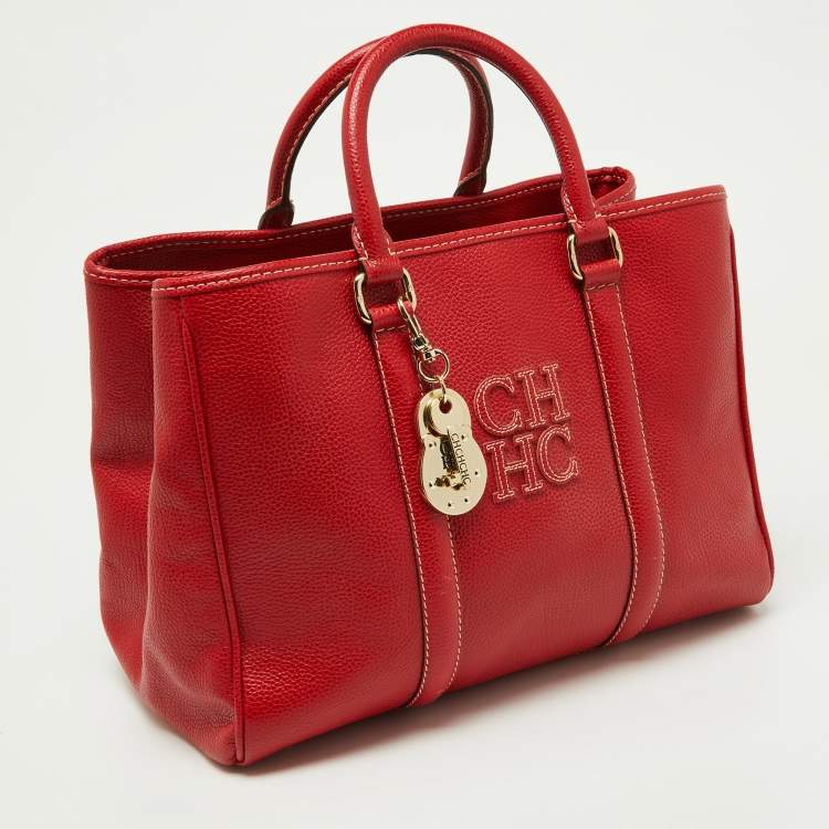 Pre Owned CH Carolina Herrera Red Leather Matteo Tote