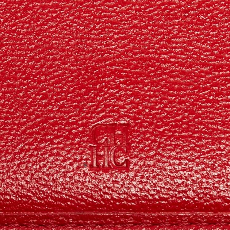 Pre Owned CH Carolina Herrera Red Monogram Embossed Leather Trifold Continental Wallet