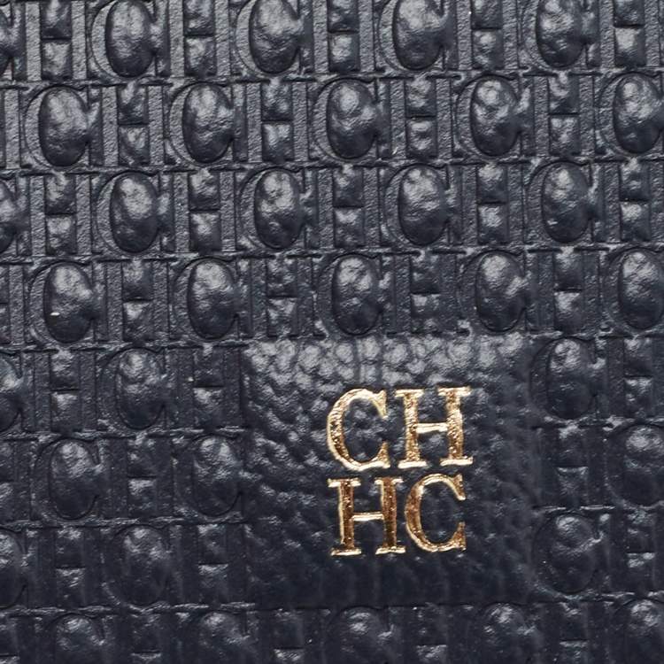 Pre Owned CH Carolina Herrera Blue Monogram Leather Coin Purse