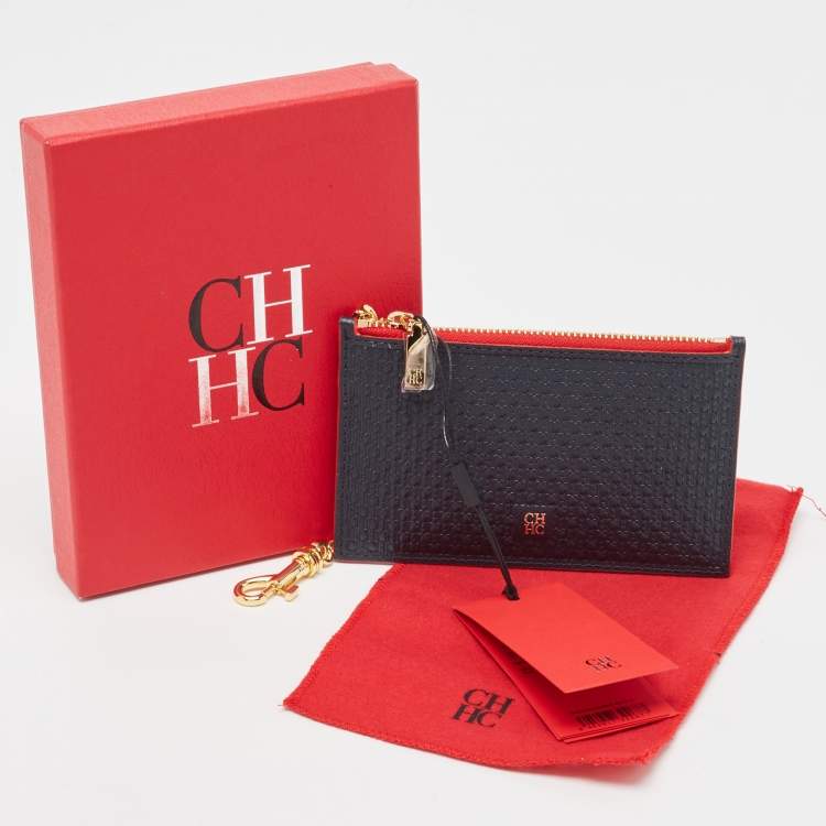 Pre Owned CH Carolina Herrera Blue Monogram Leather Coin Purse