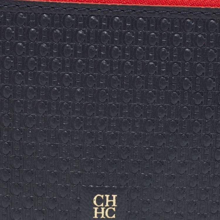Pre Owned CH Carolina Herrera Blue Monogram Leather Coin Purse