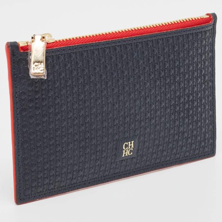 Pre Owned CH Carolina Herrera Blue Monogram Leather Coin Purse
