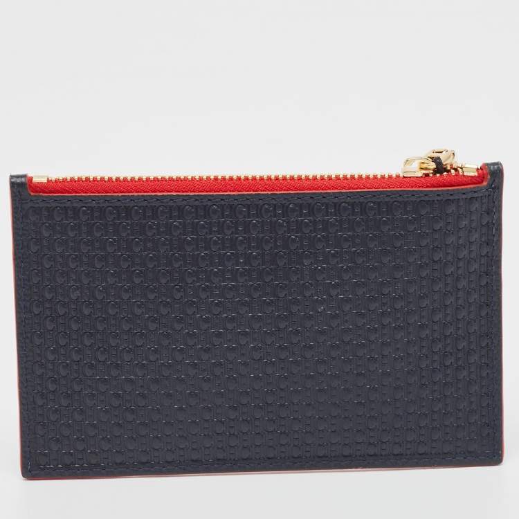 Pre Owned CH Carolina Herrera Blue Monogram Leather Coin Purse