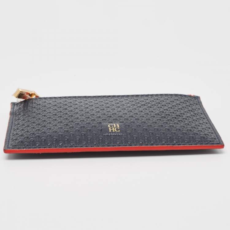 Pre Owned CH Carolina Herrera Blue Monogram Leather Coin Purse