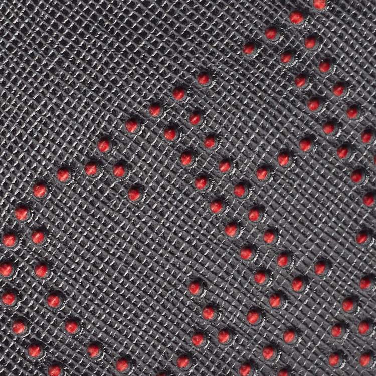 Pre Owned CH Carolina Herrera Black/Red Monogram Perforated Leather Card Holder