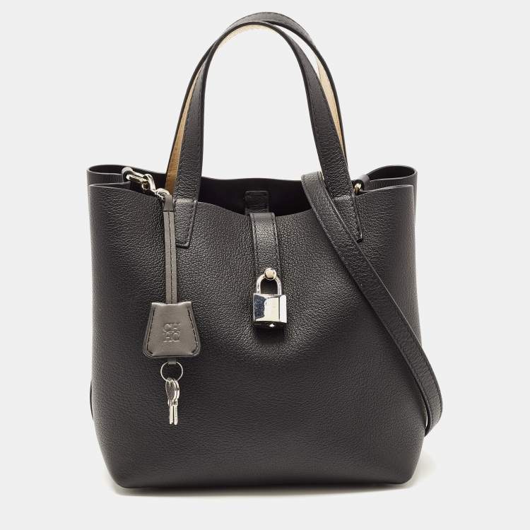 Pre Owned CH Carolina Herrera Black Leather Small Matryoshka Locked Tote