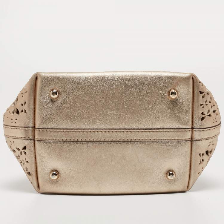 Pre Owned Carolina Herrera Gold Butterfly Cut Leather Tote