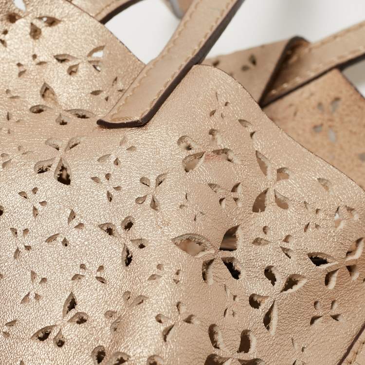 Pre Owned Carolina Herrera Gold Butterfly Cut Leather Tote