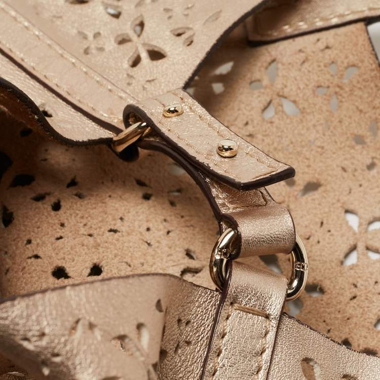 Pre Owned Carolina Herrera Gold Butterfly Cut Leather Tote