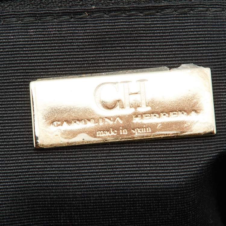 Pre Owned CH Carolina Herrera Black Embossed Leather Bow Shoulder Bag