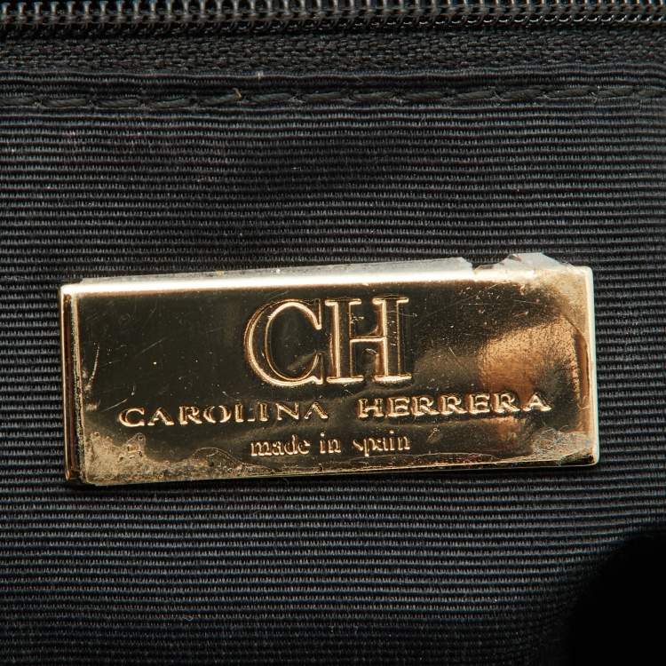 Pre Owned CH Carolina Herrera Black Embossed Leather Bow Shoulder Bag