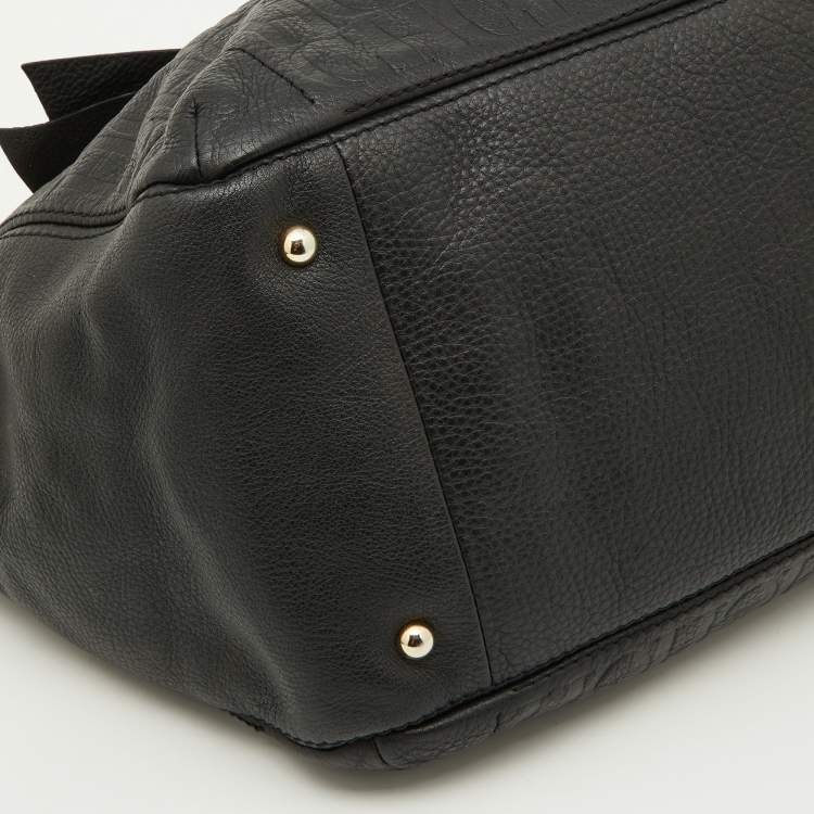 Pre Owned CH Carolina Herrera Black Embossed Leather Bow Shoulder Bag