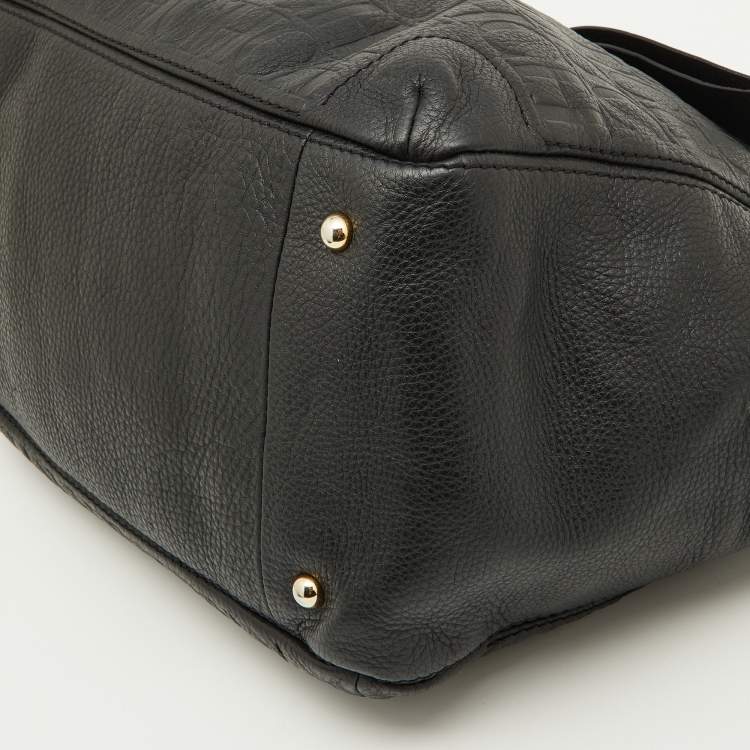 Pre Owned CH Carolina Herrera Black Embossed Leather Bow Shoulder Bag