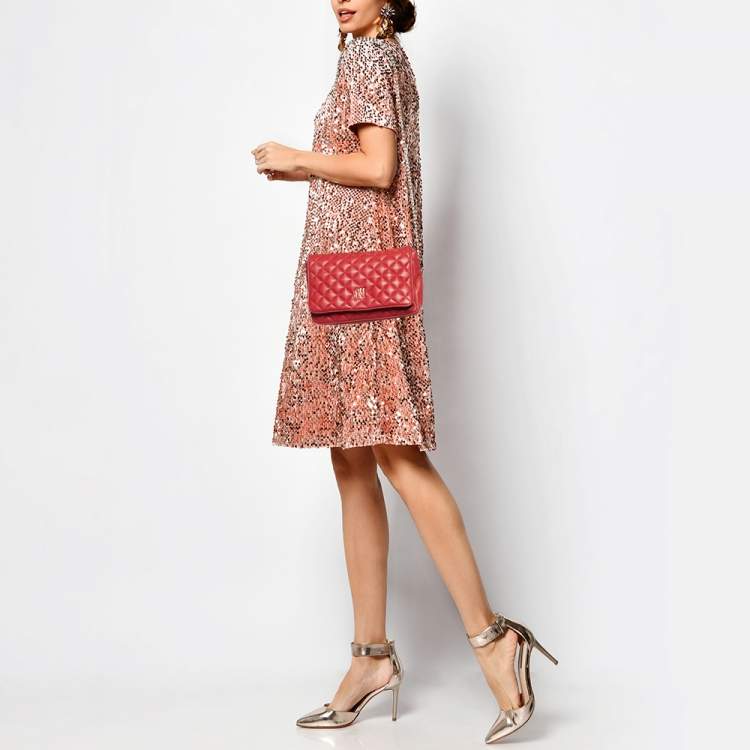 مملوكة مسبقًا CH Carolina Herrera Red Quilted Leather Chain Flap Shoulder Bag