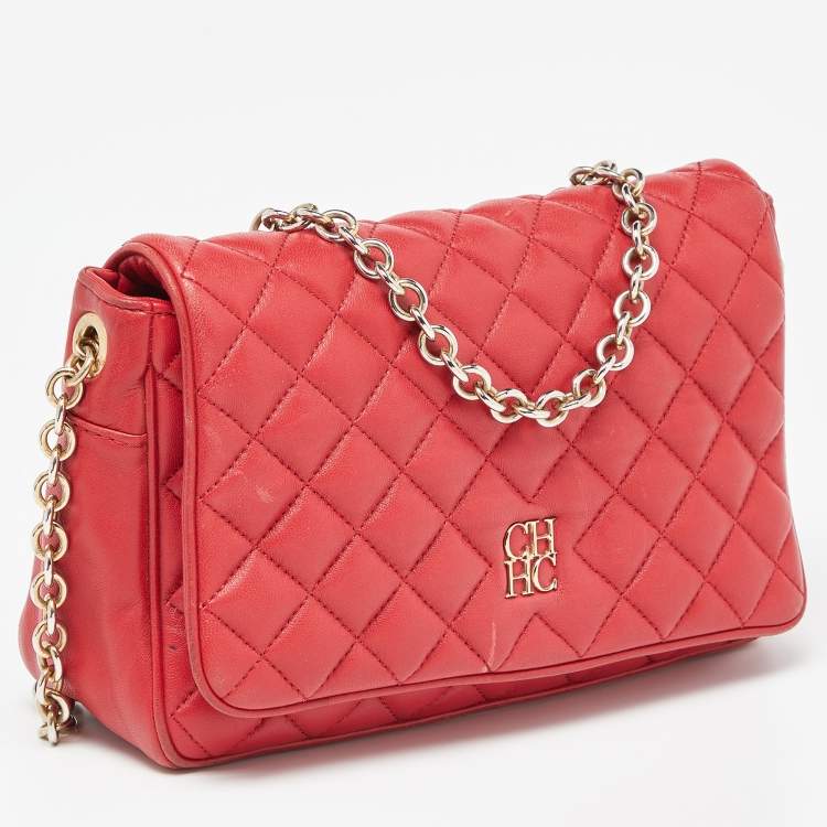 مملوكة مسبقًا CH Carolina Herrera Red Quilted Leather Chain Flap Shoulder Bag