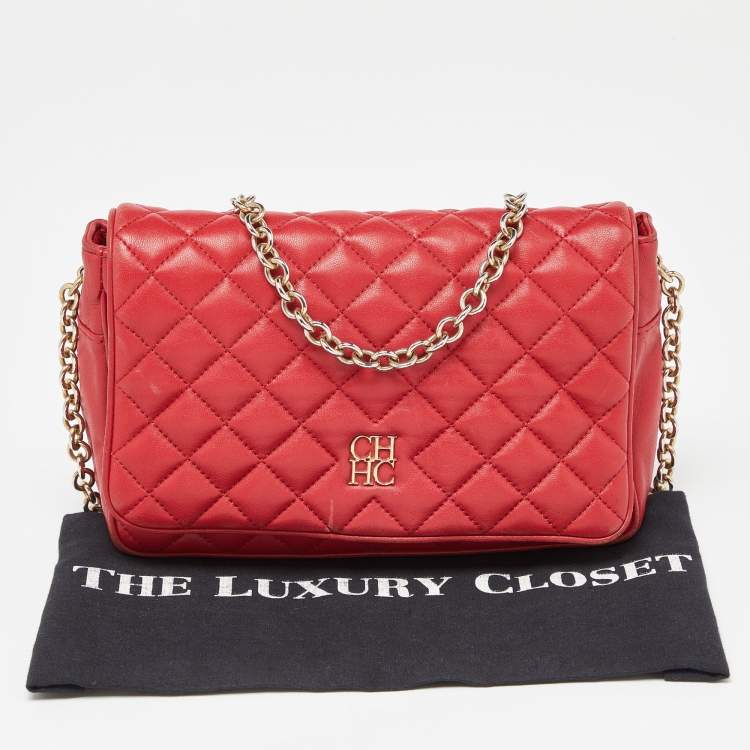 مملوكة مسبقًا CH Carolina Herrera Red Quilted Leather Chain Flap Shoulder Bag