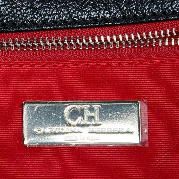 Pre Owned CH Carolina Herrera Black Monogram Embossed Leather Audrey Bow Flap Shoulder Bag