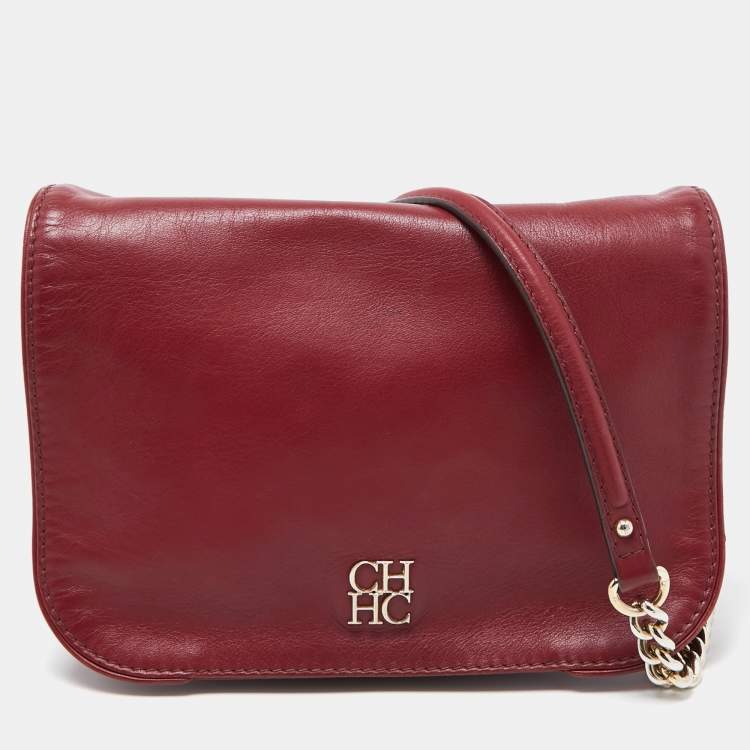 Pre Owned CH Carolina Herrera Red Leather New Baltazar Flap Shoulder Bag