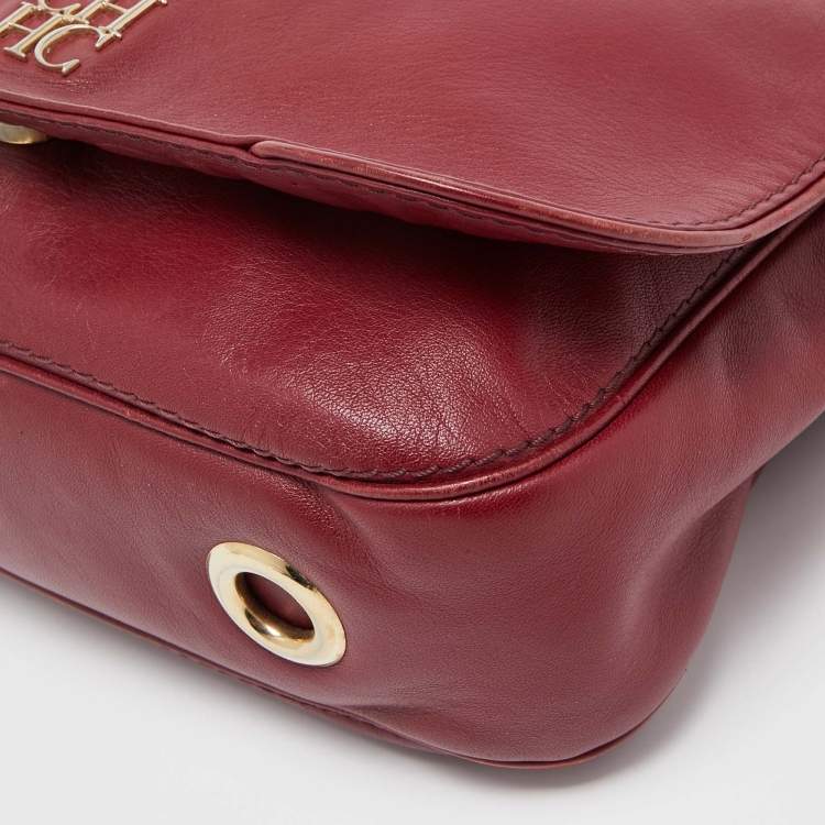 Pre Owned CH Carolina Herrera Red Leather New Baltazar Flap Shoulder Bag