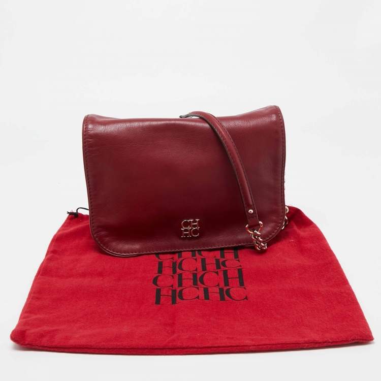 Pre Owned CH Carolina Herrera Red Leather New Baltazar Flap Shoulder Bag