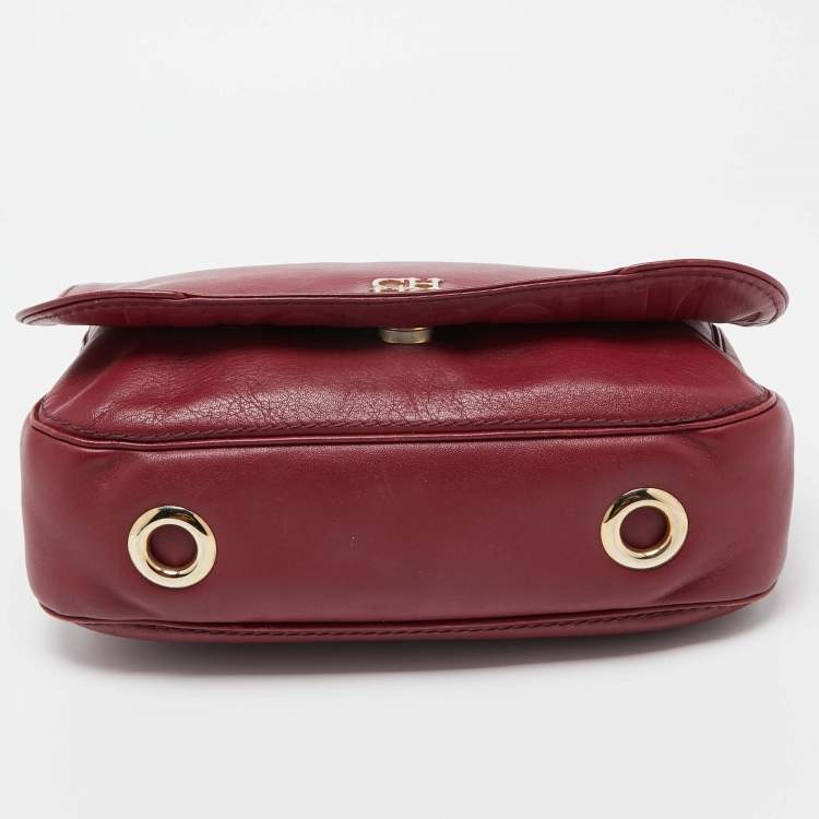 Pre Owned CH Carolina Herrera Red Leather New Baltazar Flap Shoulder Bag