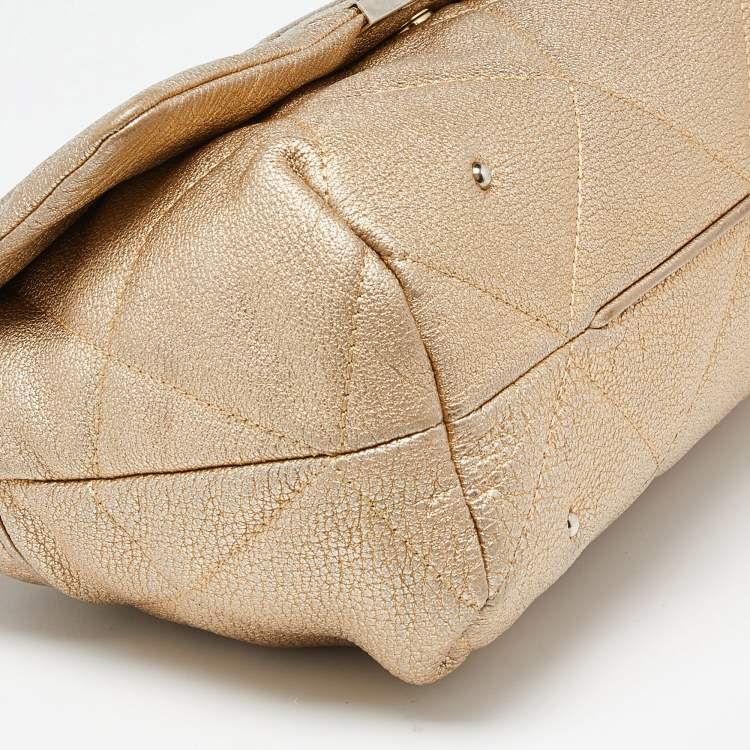 Pre Owned CH Carolina Herrera Gold CH Embossed Leather Flap Chain Shoulder Bag