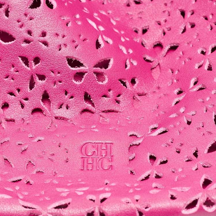 Pre Owned Carolina Herrera Fuchsia Butterfly Cut Leather Tote