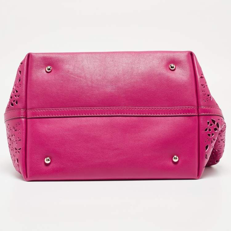 Pre Owned Carolina Herrera Fuchsia Butterfly Cut Leather Tote